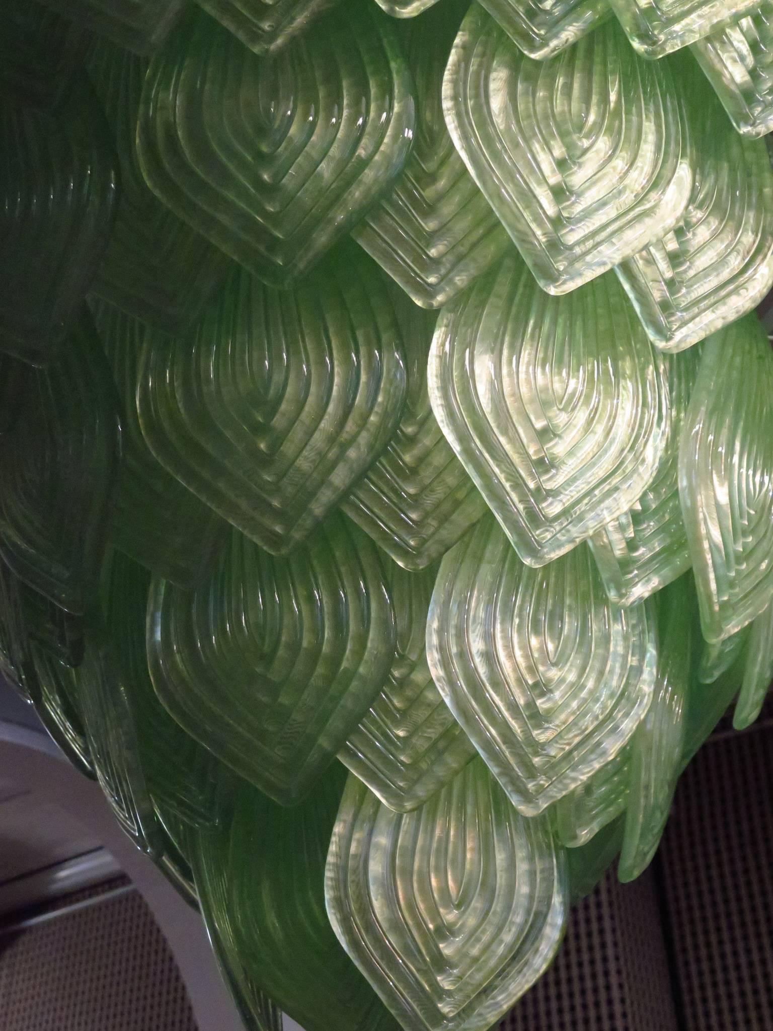 Murano Green Art Glass Italian Art Deco Chandeliers and Pendant, circa 1990 In Good Condition For Sale In Rome, IT