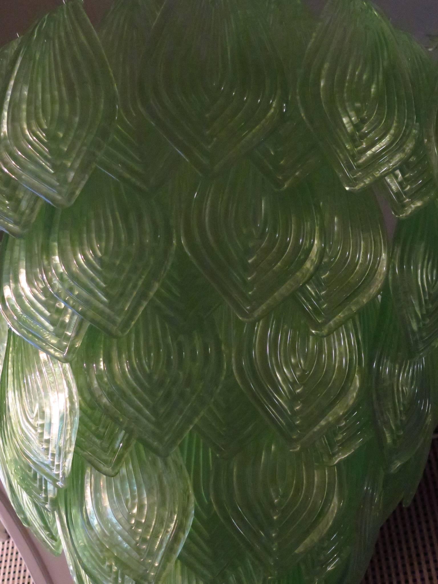 Murano Grünes Kunstglas Italienische Art Deco Kronleuchter und Pendelleuchte, um 1990 (Glaskunst) im Angebot