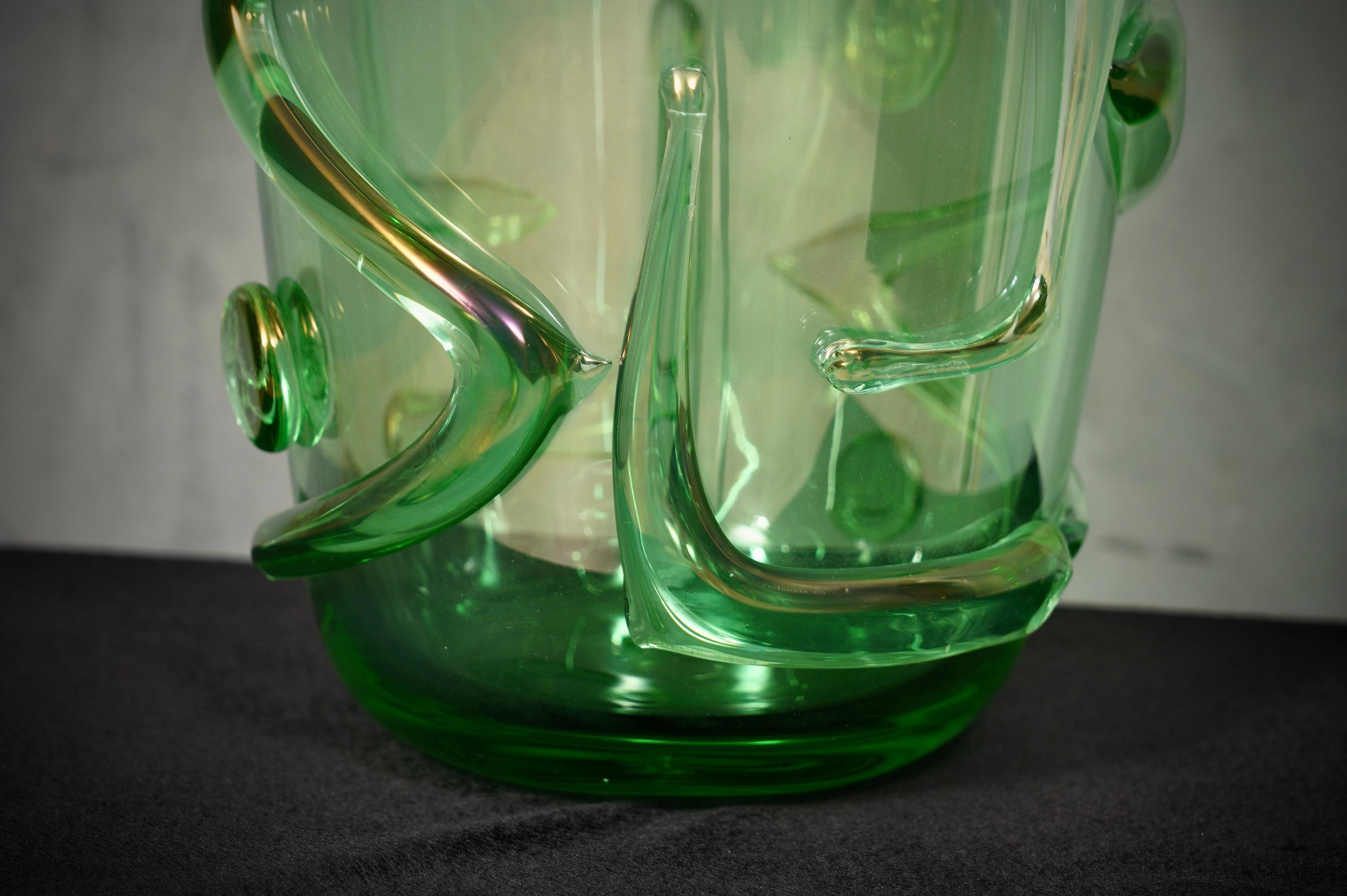 Late 20th Century Murano Green Art Glass Mid-Century Italian Vase, 1990 For Sale