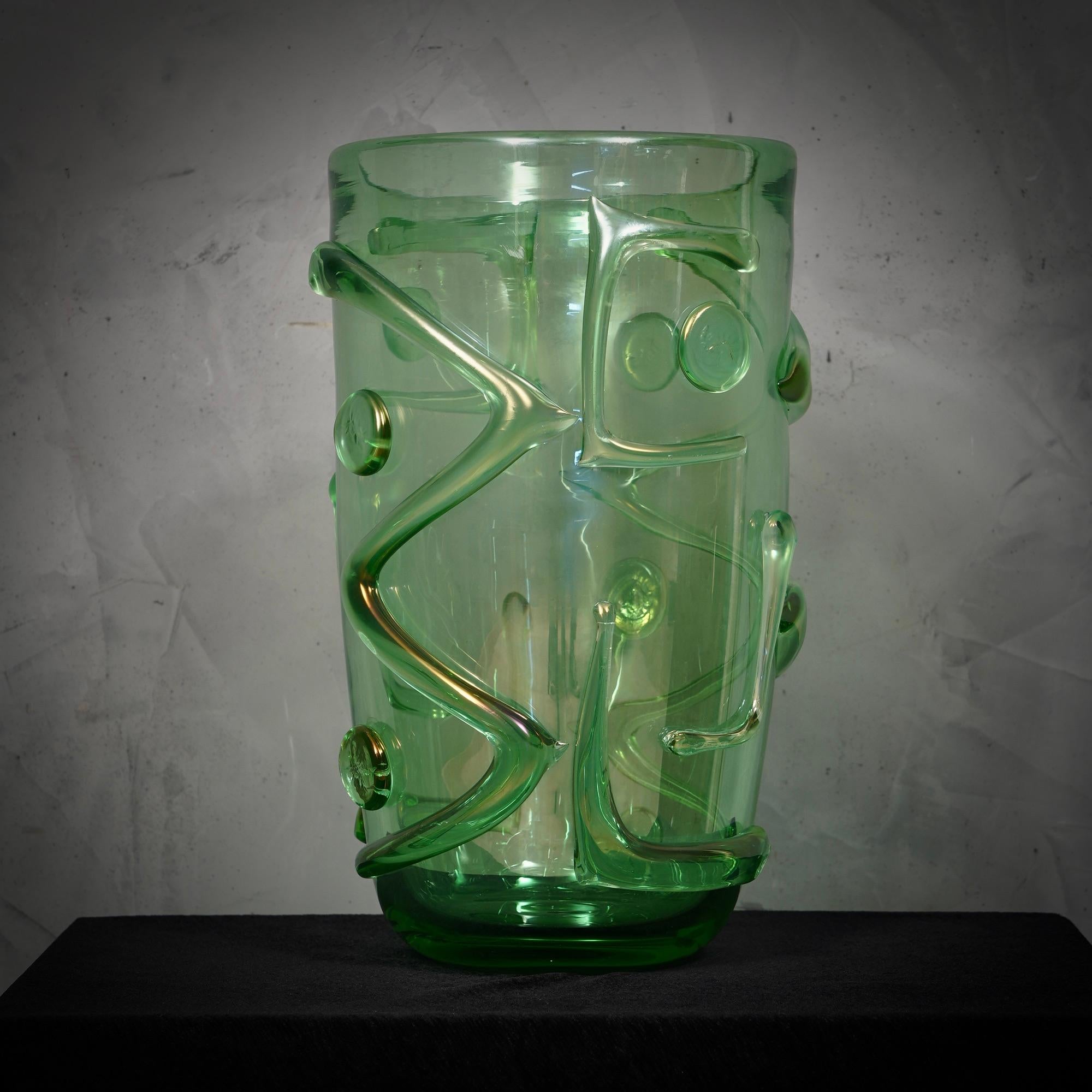 Murano Glass Murano Green Art Glass Mid-Century Italian Vase, 1990 For Sale