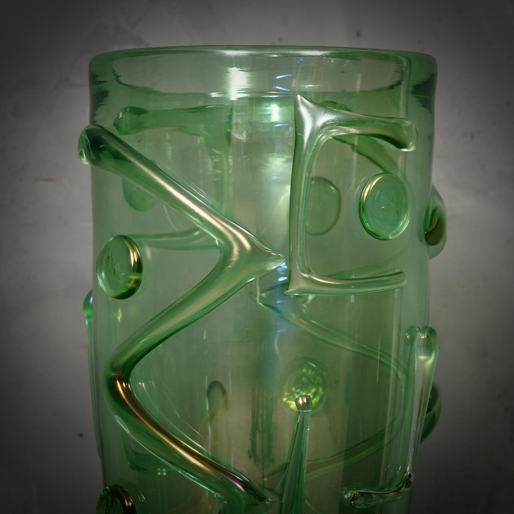 Murano Green Art Glass Mid-Century Italian Vase, 1990 For Sale 2