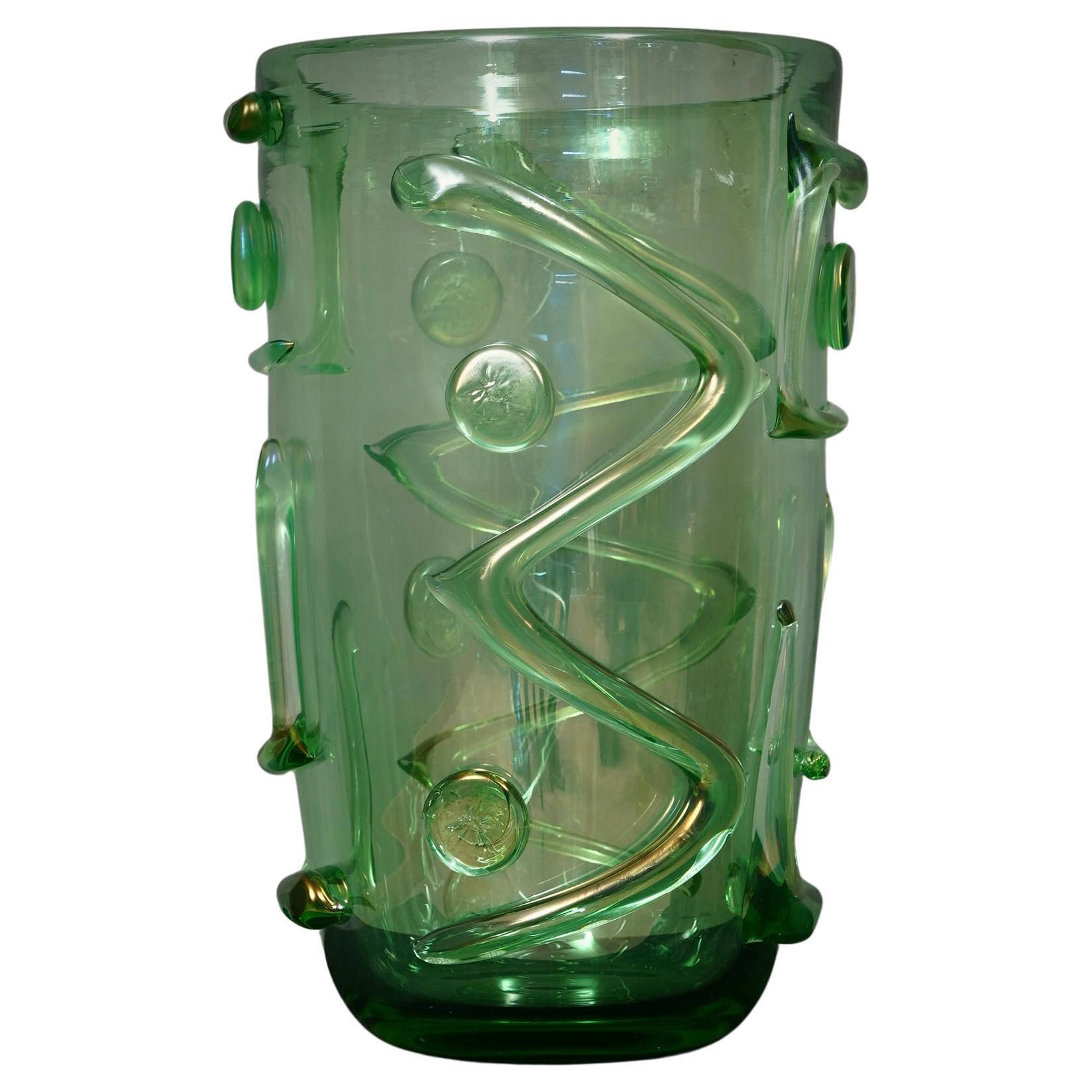 Murano Green Art Glass Mid-Century Italian Vase, 1990 For Sale