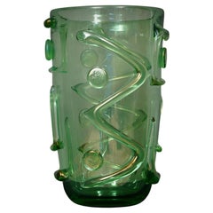 Vintage Murano Green Art Glass Mid-Century Italian Vase, 1990