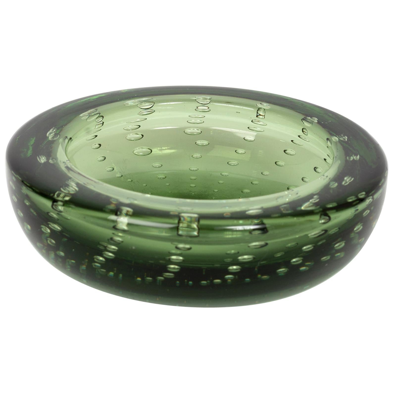 Murano Green Ashtray Bowl with Air Bubbles by Archimede Seguso, Italy, C.1960