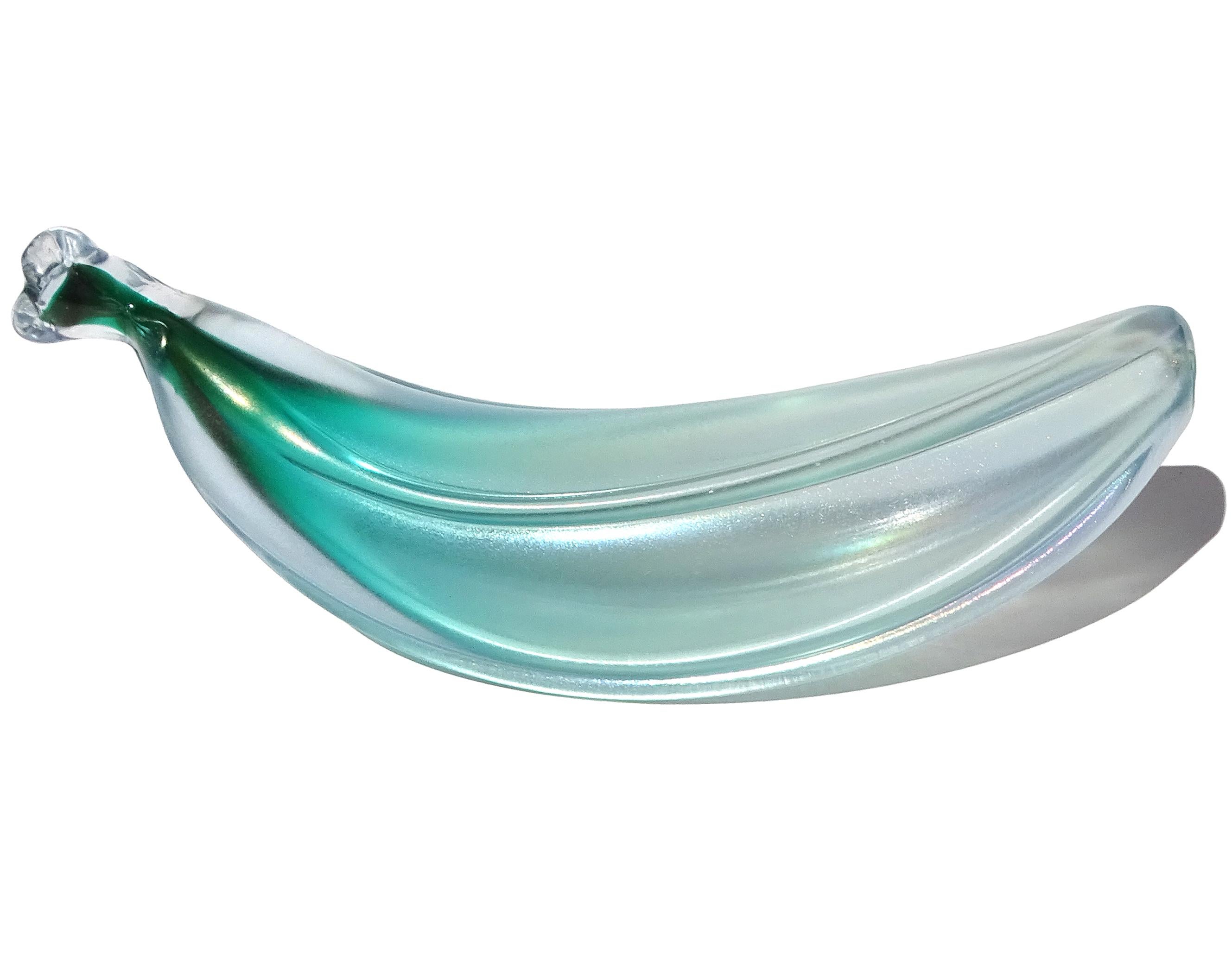 The Artful Green Blu Oro Iridescente di Murano Scultura di frutta mela banana in vetro artistico italiano in vendita 2
