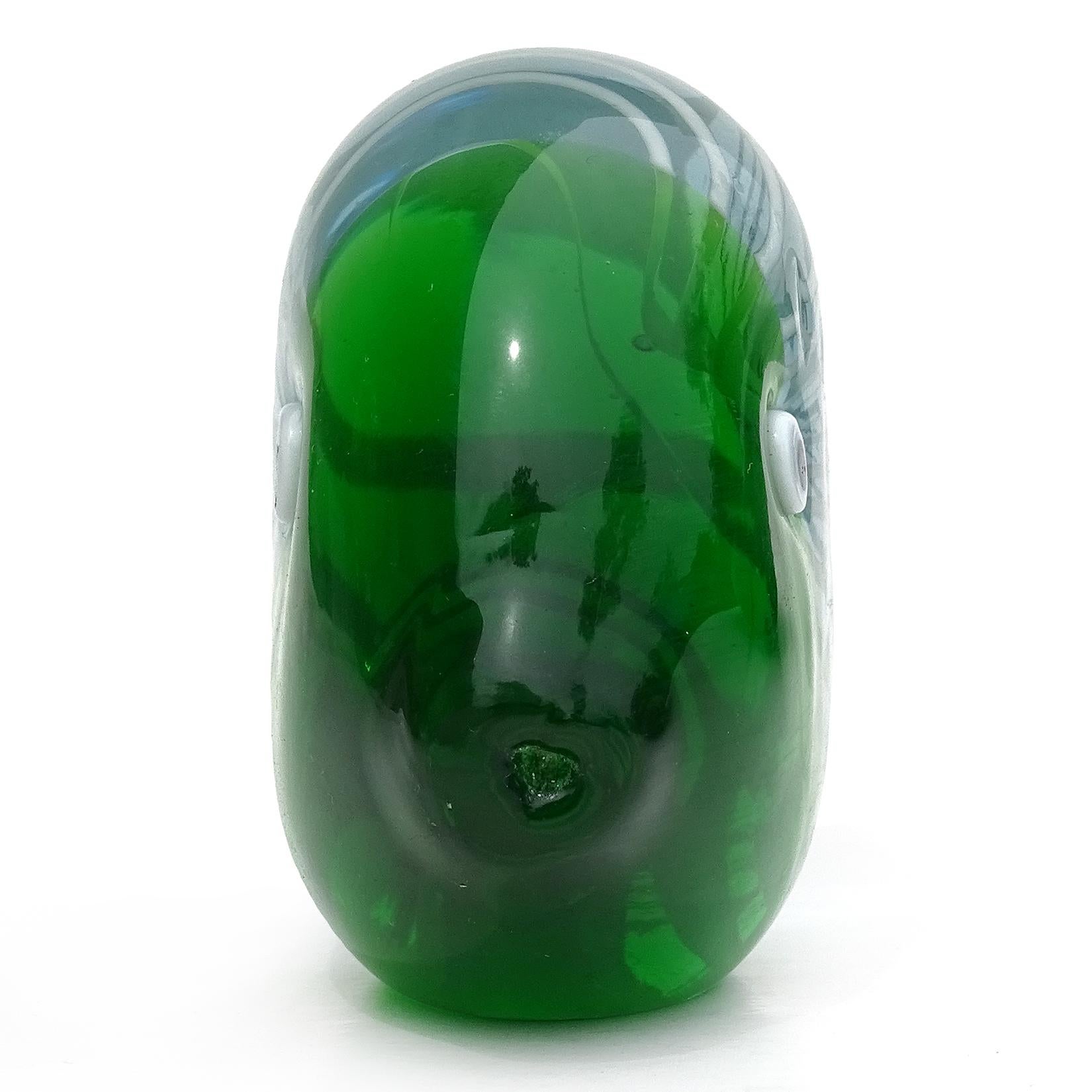 Hand-Crafted Murano Green Blue White Fenicio Italian Art Glass Fish Paperweight Figurine