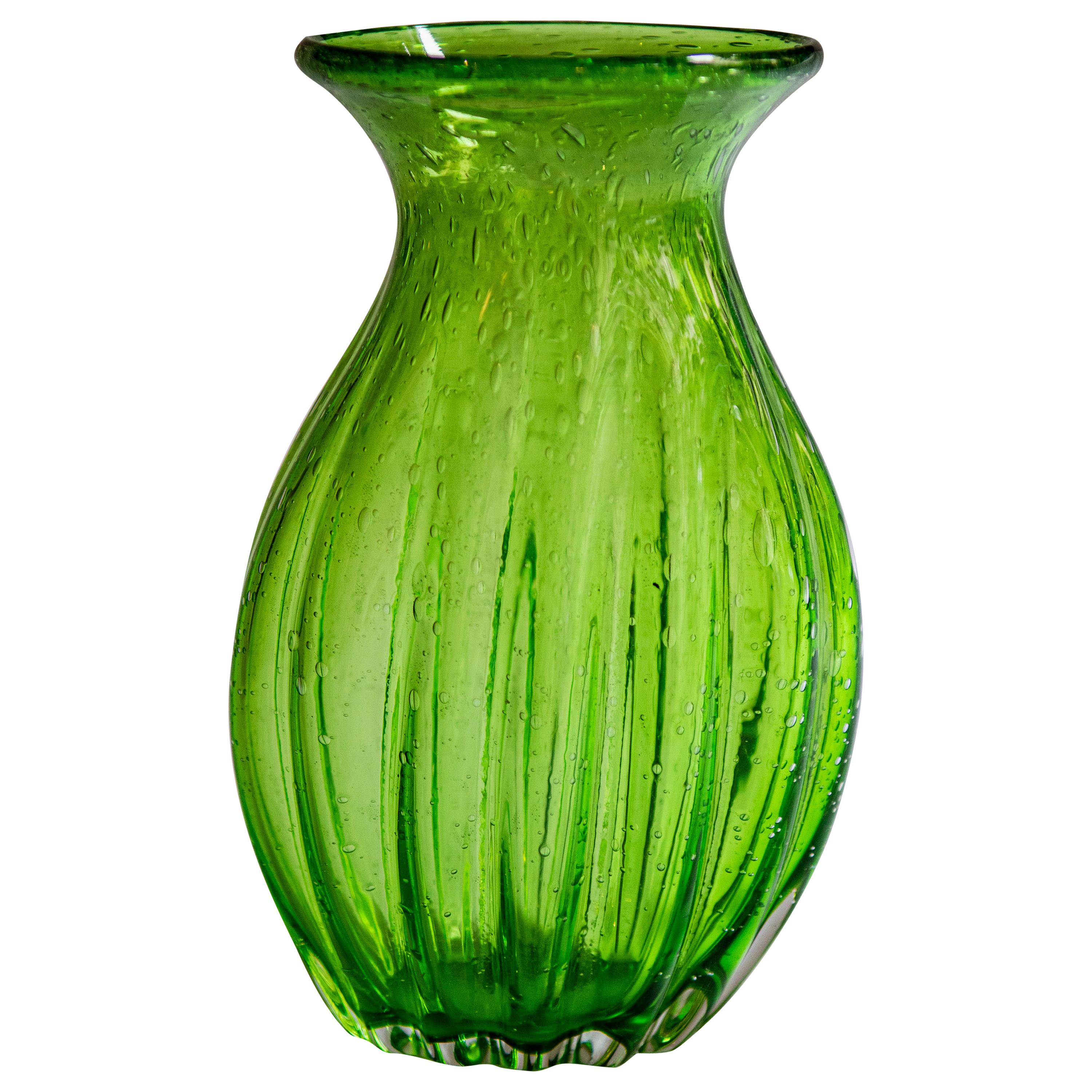Murano Green Bubbling Glass Vase, 1970s