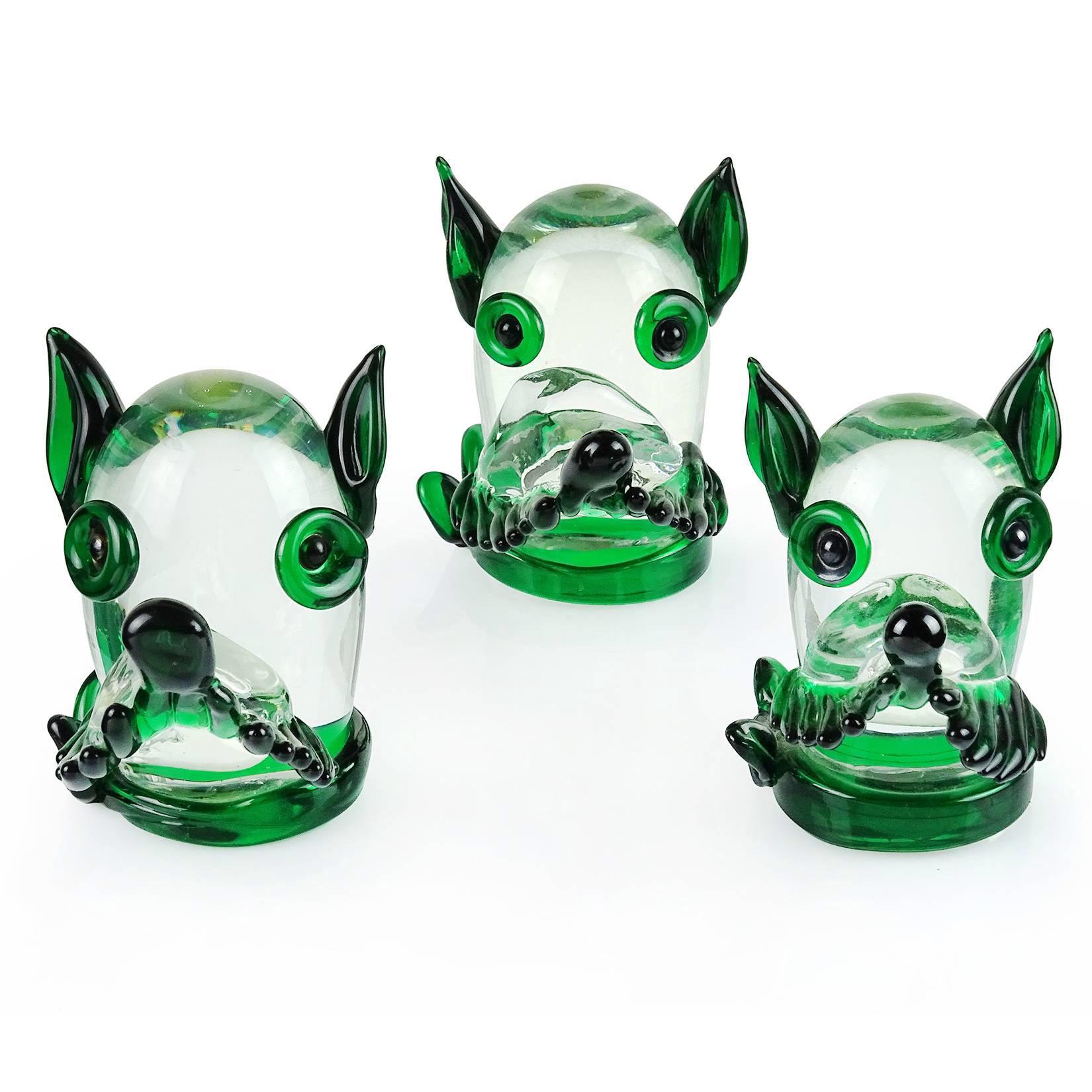 Mid-Century Modern Murano Green Clear Italian Art Glass Terrier Scotty Puppy Dog Paperweight Figure