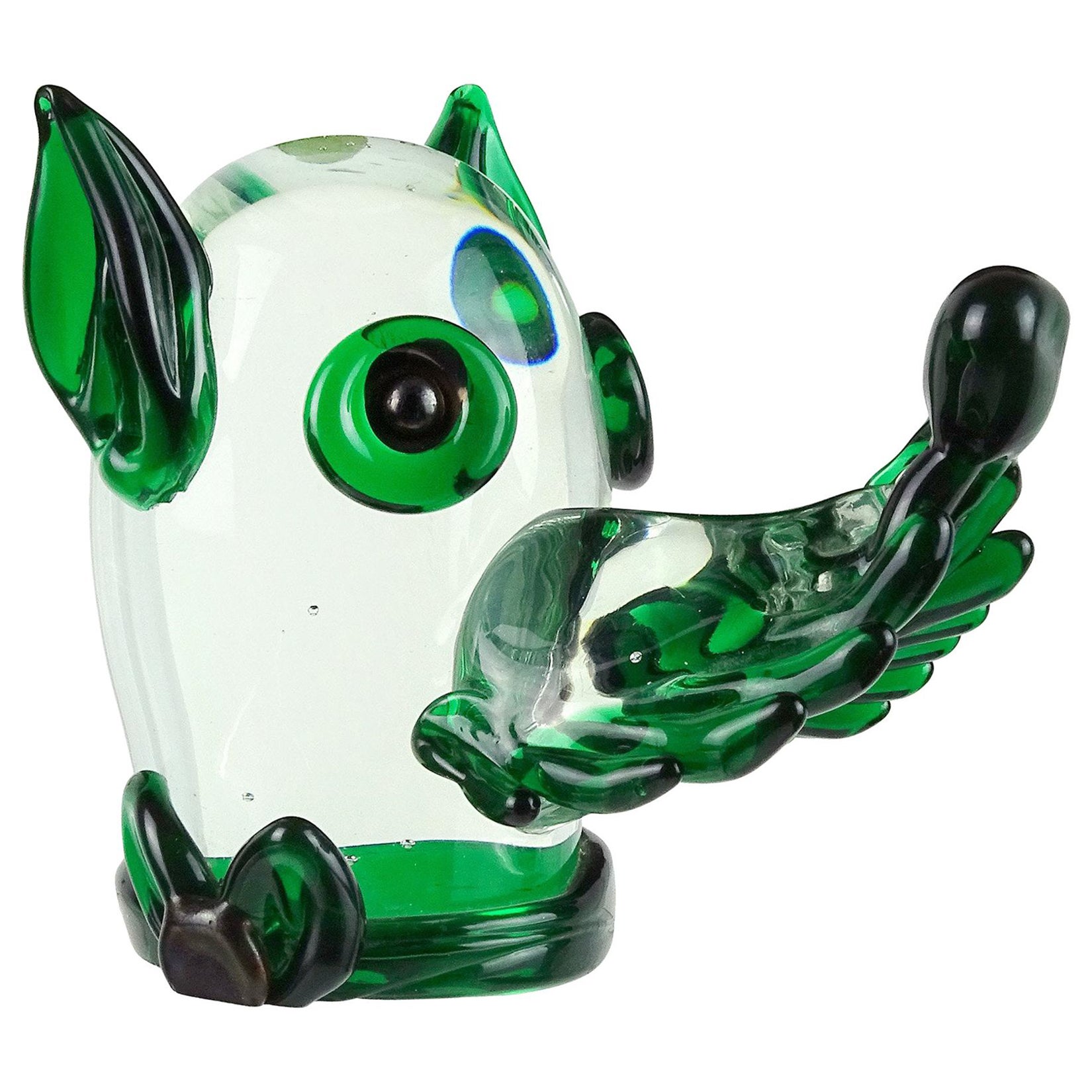 Murano Green Clear Italian Art Glass Terrier Scotty Puppy Dog Paperweight Figure