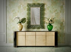 Murano Green Color Glass and Brass Art Deco Console / Wall Mirror, 2020