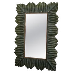 Murano Green Color Glass and Brass Art Deco Console / Wall Mirror, 2020