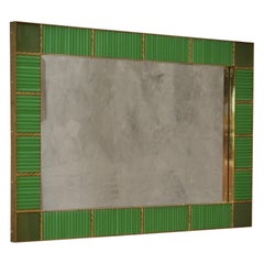 Murano Green Color Glass and Brass Mid-Century Consolle Wall Mirror, 2000