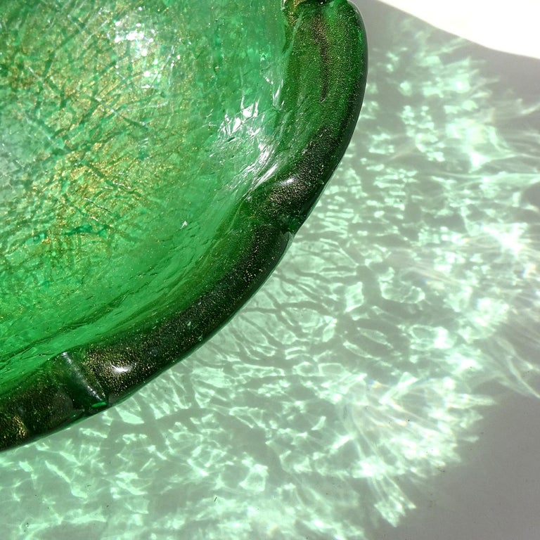 Murano Green Crackle Surface Gold Flecks Italian Art Glass Decorative