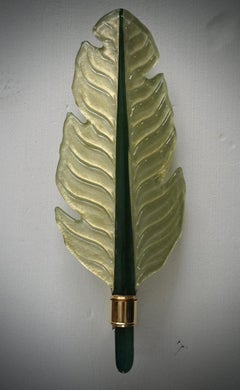 Murano Green Glass and Brass Wall Light and Sconces, 1980