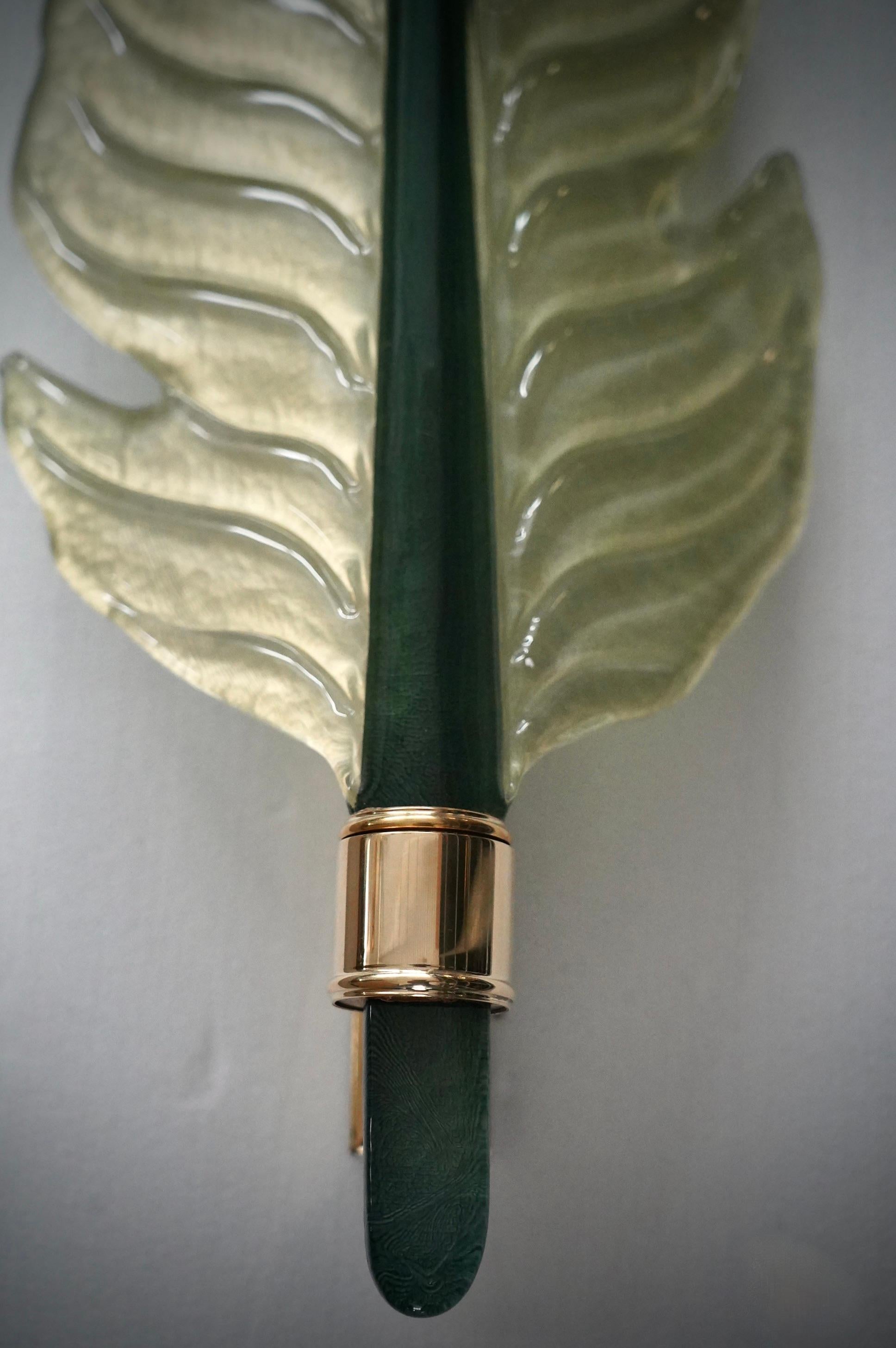Italian Murano Green Glass and Brass Wall Light and Sconces, 1980 For Sale