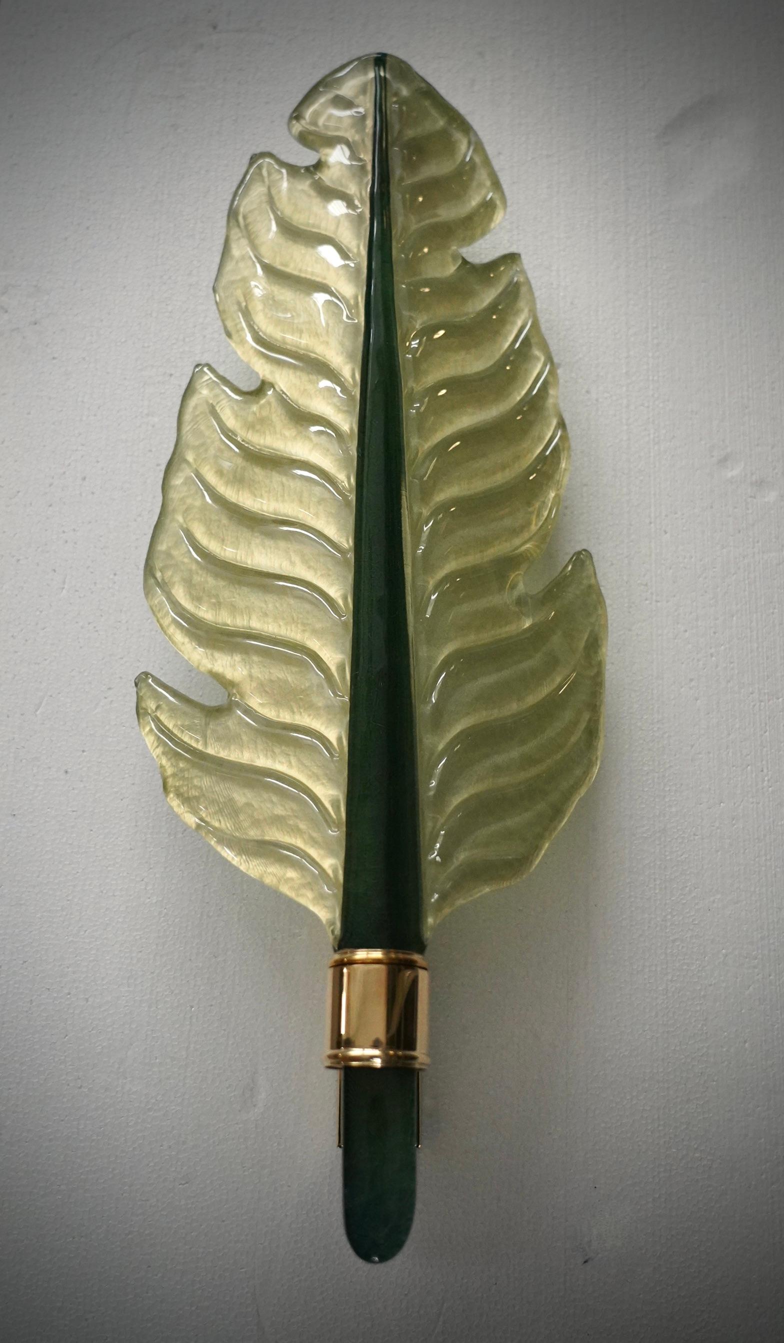 Murano Green Glass and Brass Wall Light and Sconces, 1980 For Sale 1