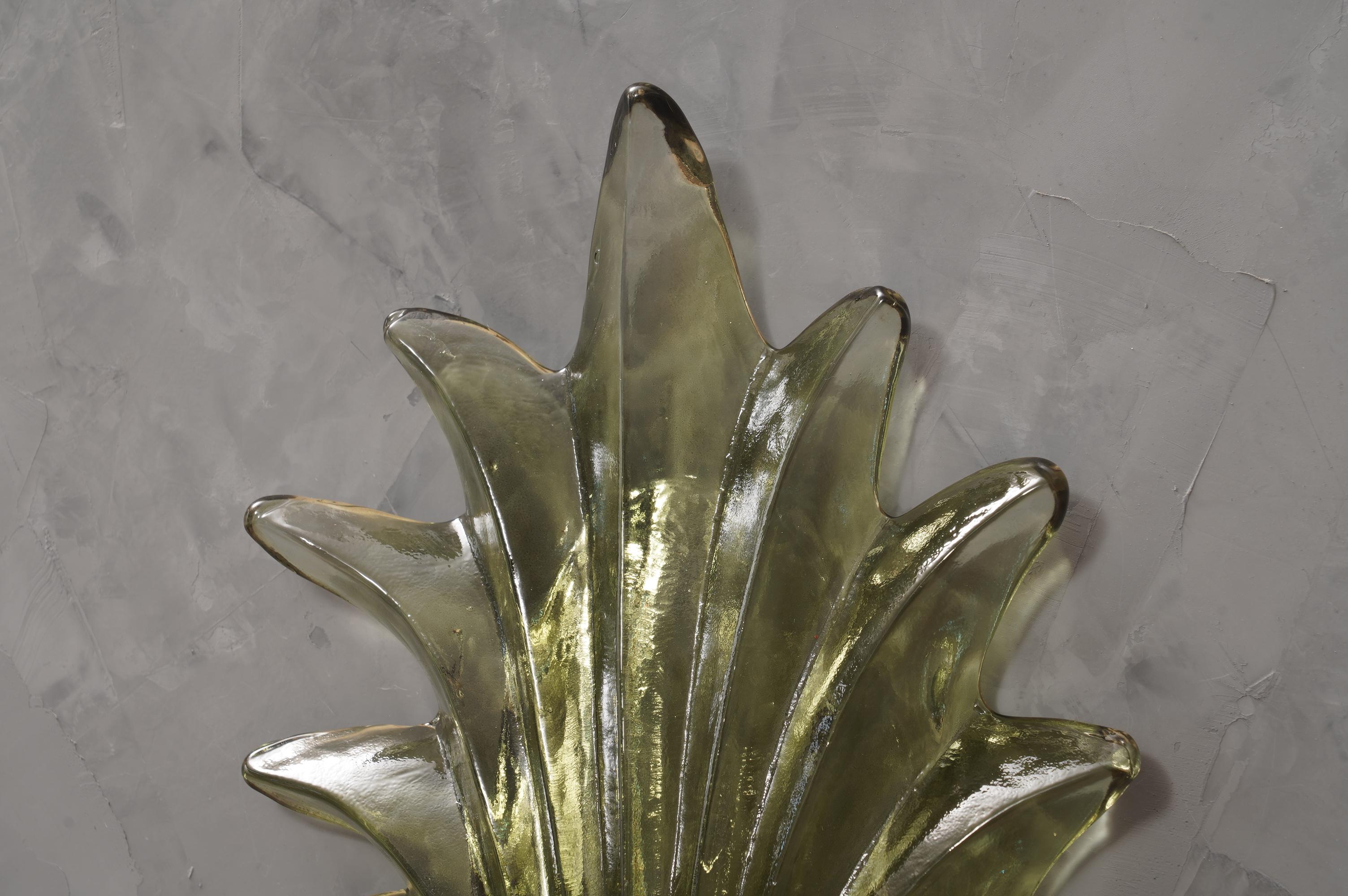 Mid-Century Modern Murano Green Glass and Brass Wall Light and Sconces, 1990