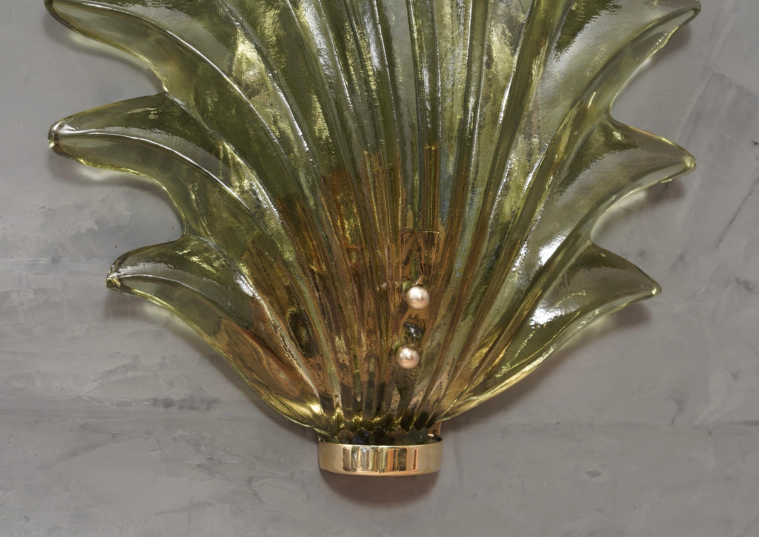 Italian Murano Green Glass and Brass Wall Light and Sconces, 1990