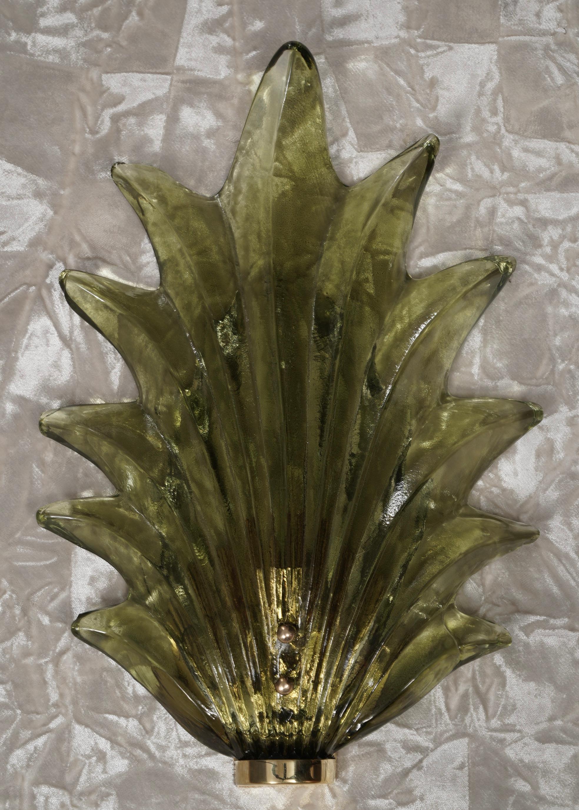 Late 20th Century Murano Green Glass and Brass Wall Light and Sconces, 1990