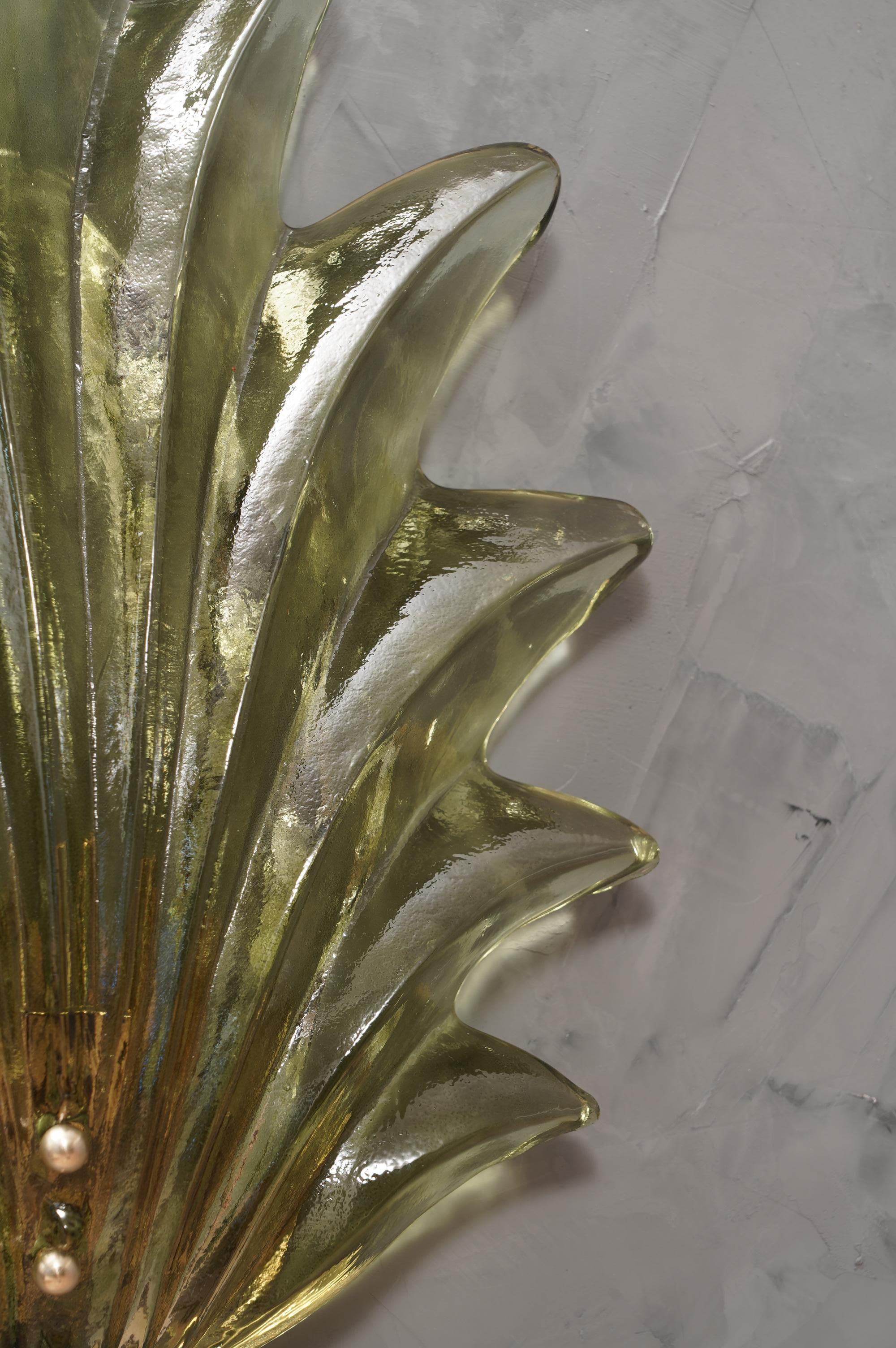 Murano Green Glass and Brass Wall Light and Sconces, 1990 1