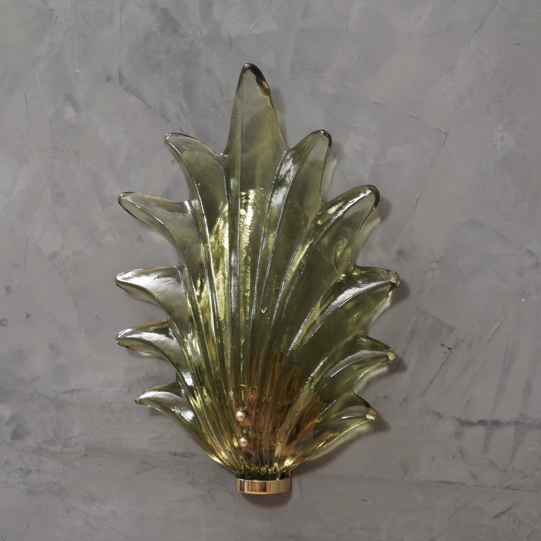 Murano Green Glass and Brass Wall Light and Sconces, 1990 2