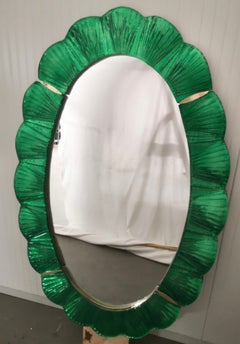 Murano Green Glass and Brass Console Mirror / Wall Mirror, 2020