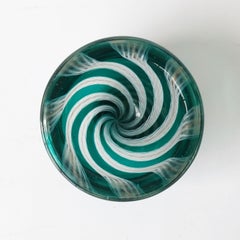 Murano Green Glass Bowl with White Latticino Zanfirico Decoration, 1950s