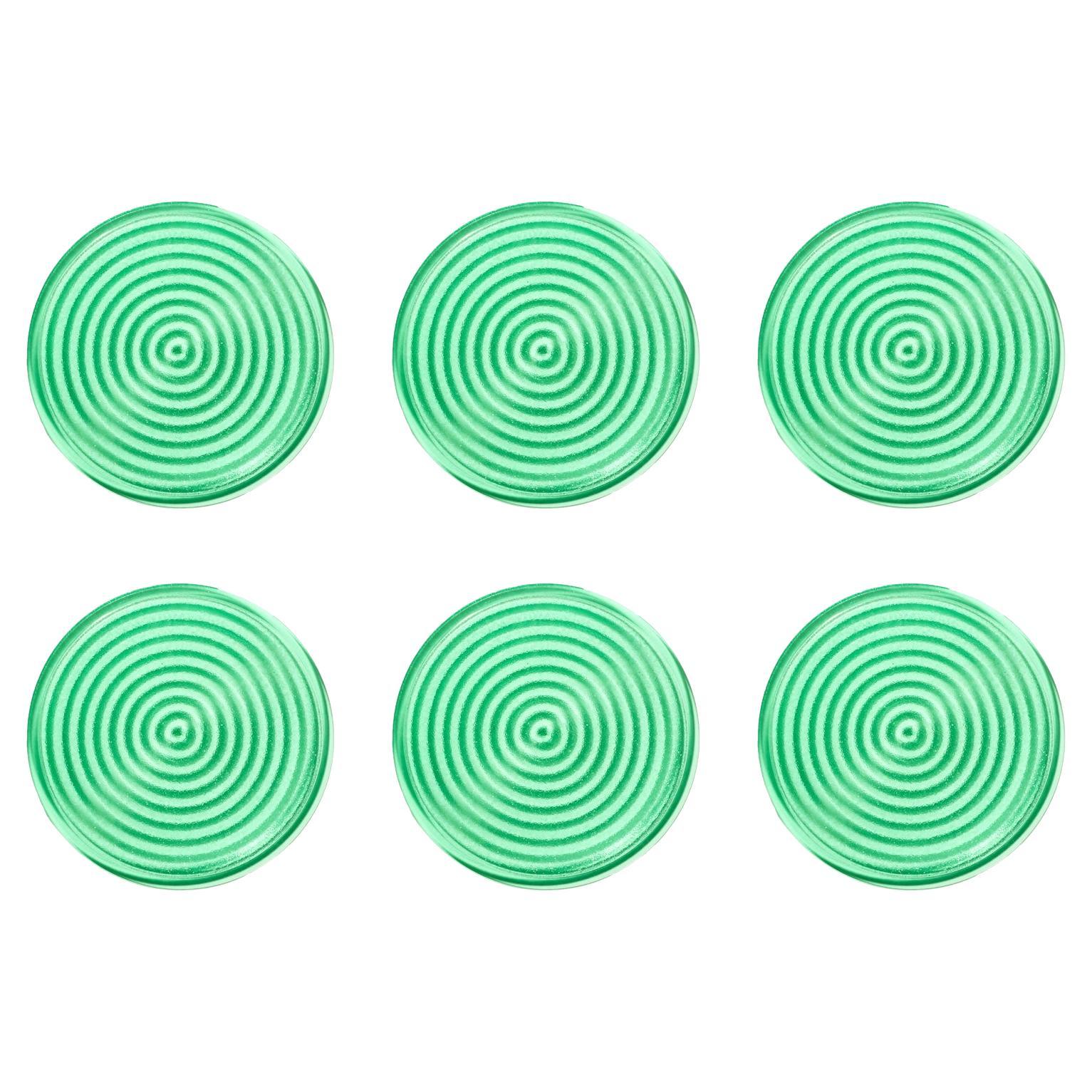 Murano Green Glass Coaster Set of Six