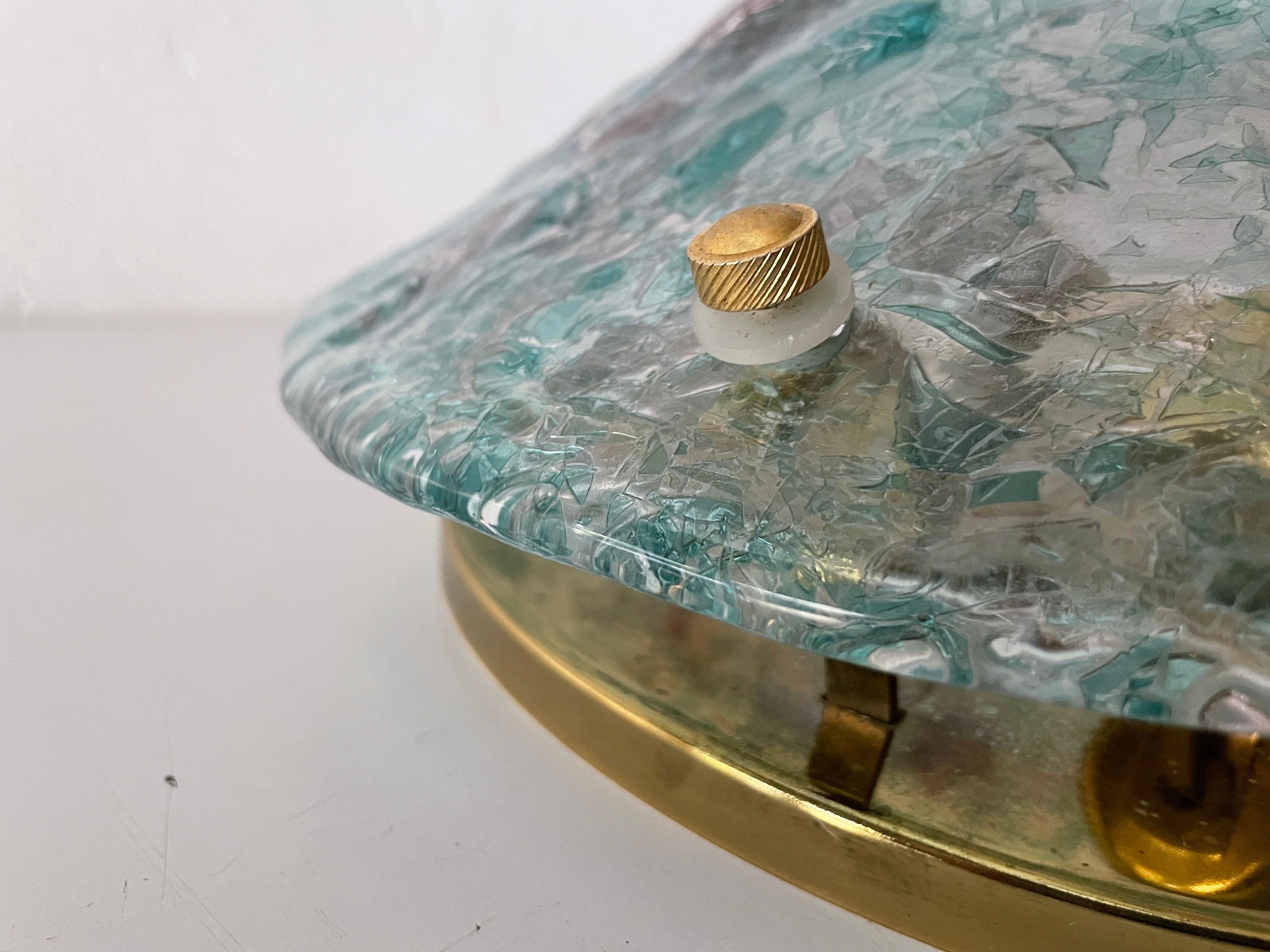 Murano Green Glass Conic Shaped Ceiling Lamp, 1970s, Italy In Excellent Condition For Sale In Hagenbach, DE