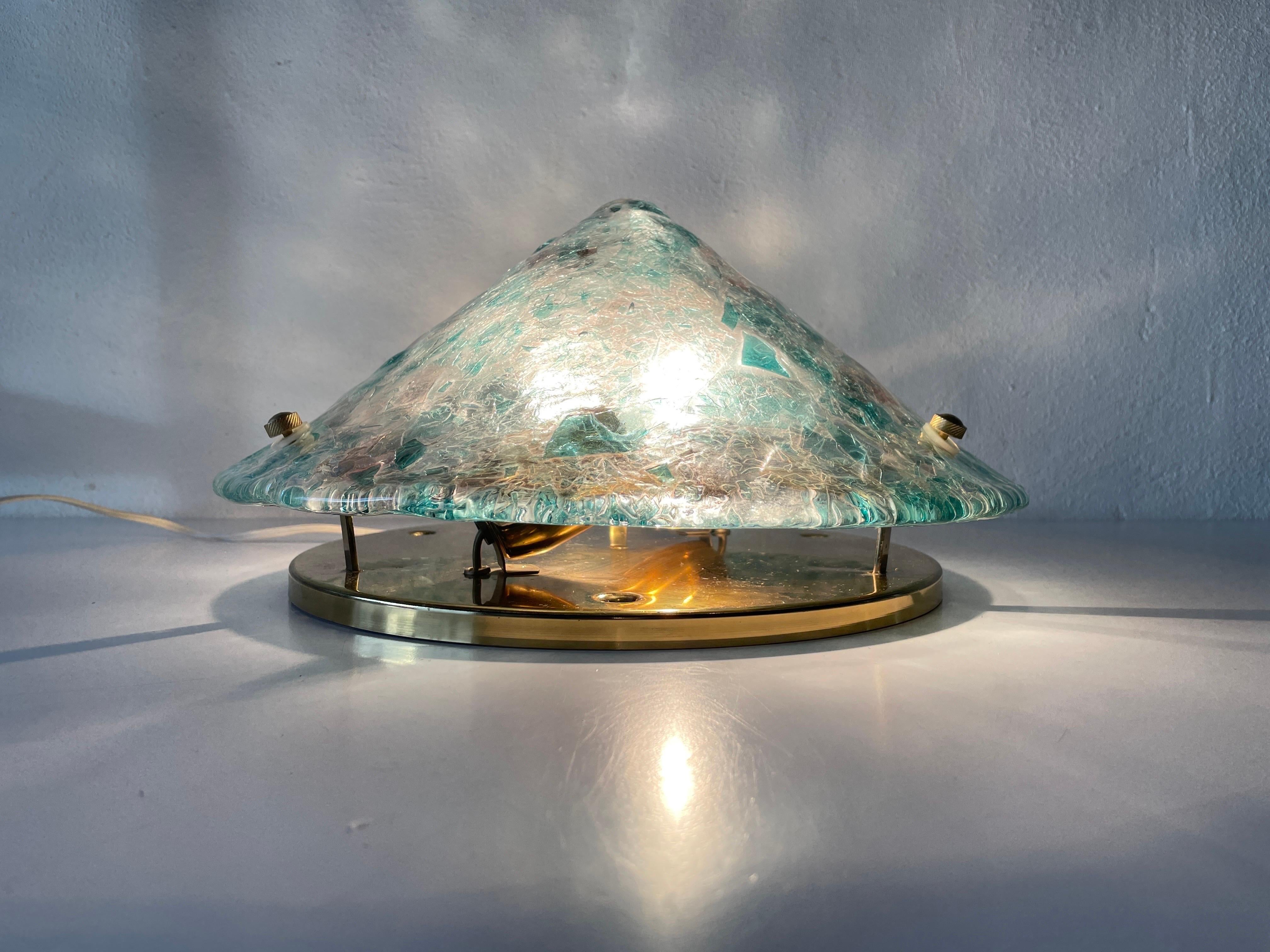 Metal Murano Green Glass Conic Shaped Ceiling Lamp, 1970s, Italy For Sale