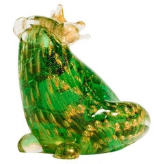 Vintage Murano Green Glass Frog Prince