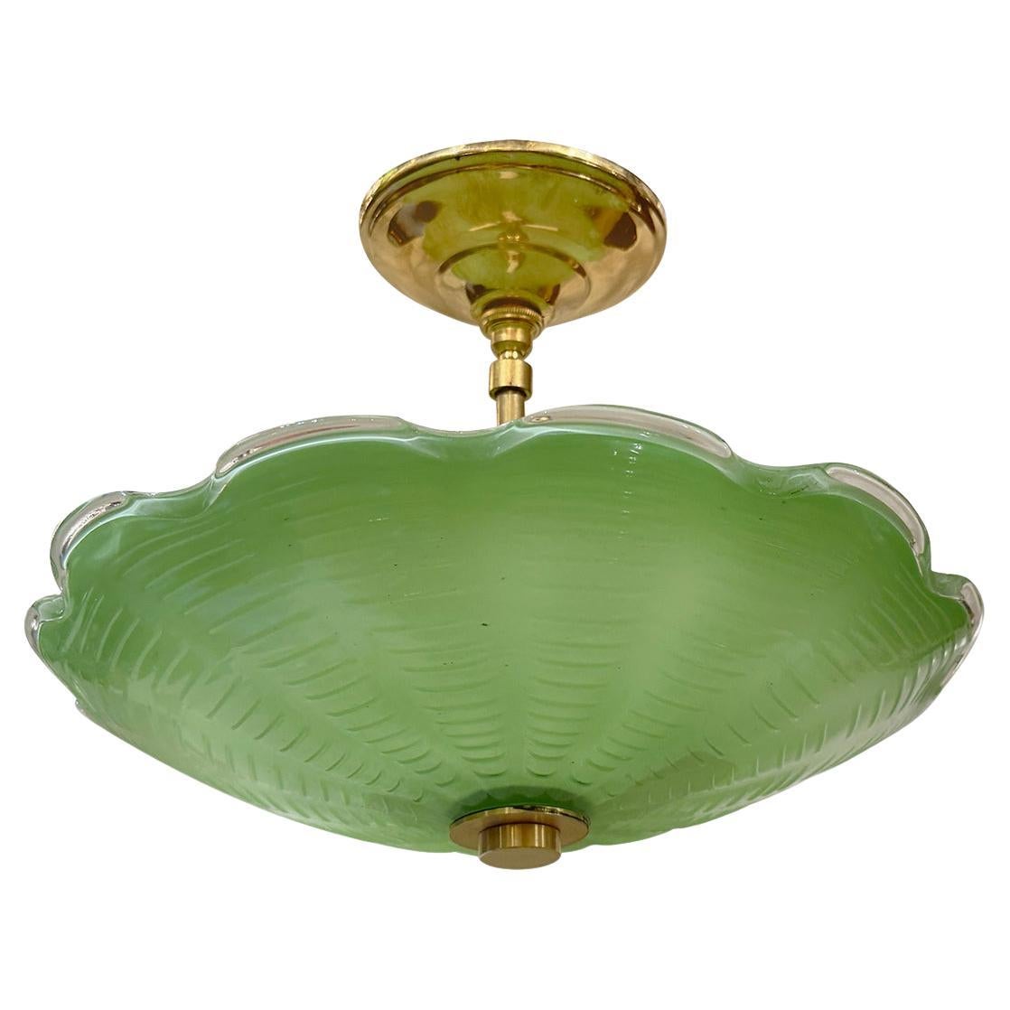 Murano Green Glass Light Fixture For Sale