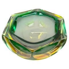 Murano green Glass Sommerso Block Cube Ashtray Element Flavio Poli, Italy, 1970s