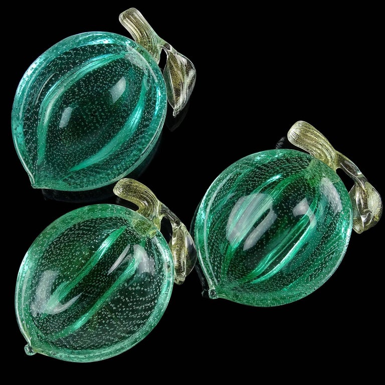Murano Green Gold Flecks Bullicante Italian Art Glass Lemon Lime Fruit ...
