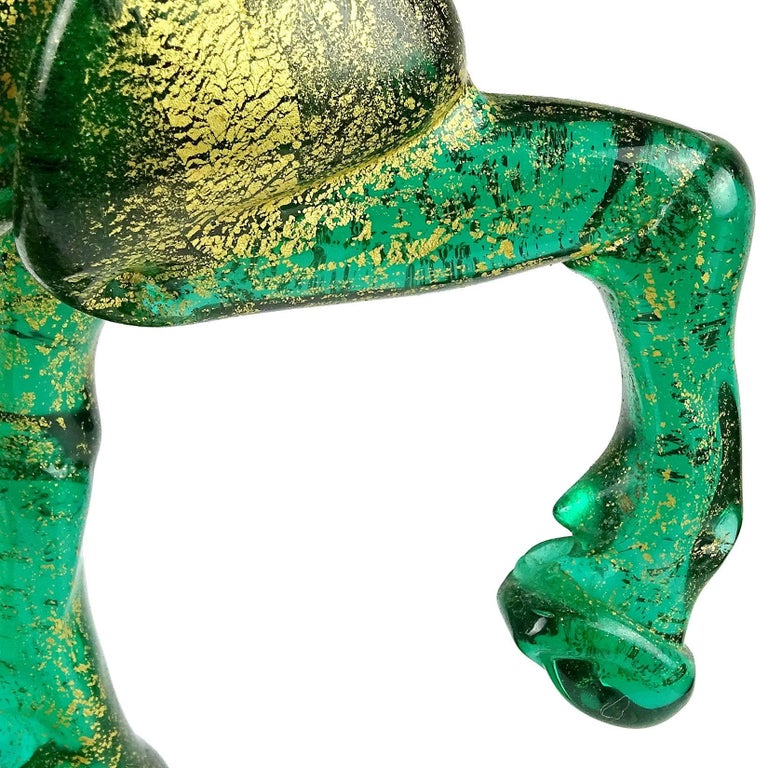 Murano Green Gold Flecks Italian Art Glass Elegant Art Deco Horse Sculpture For Sale 1