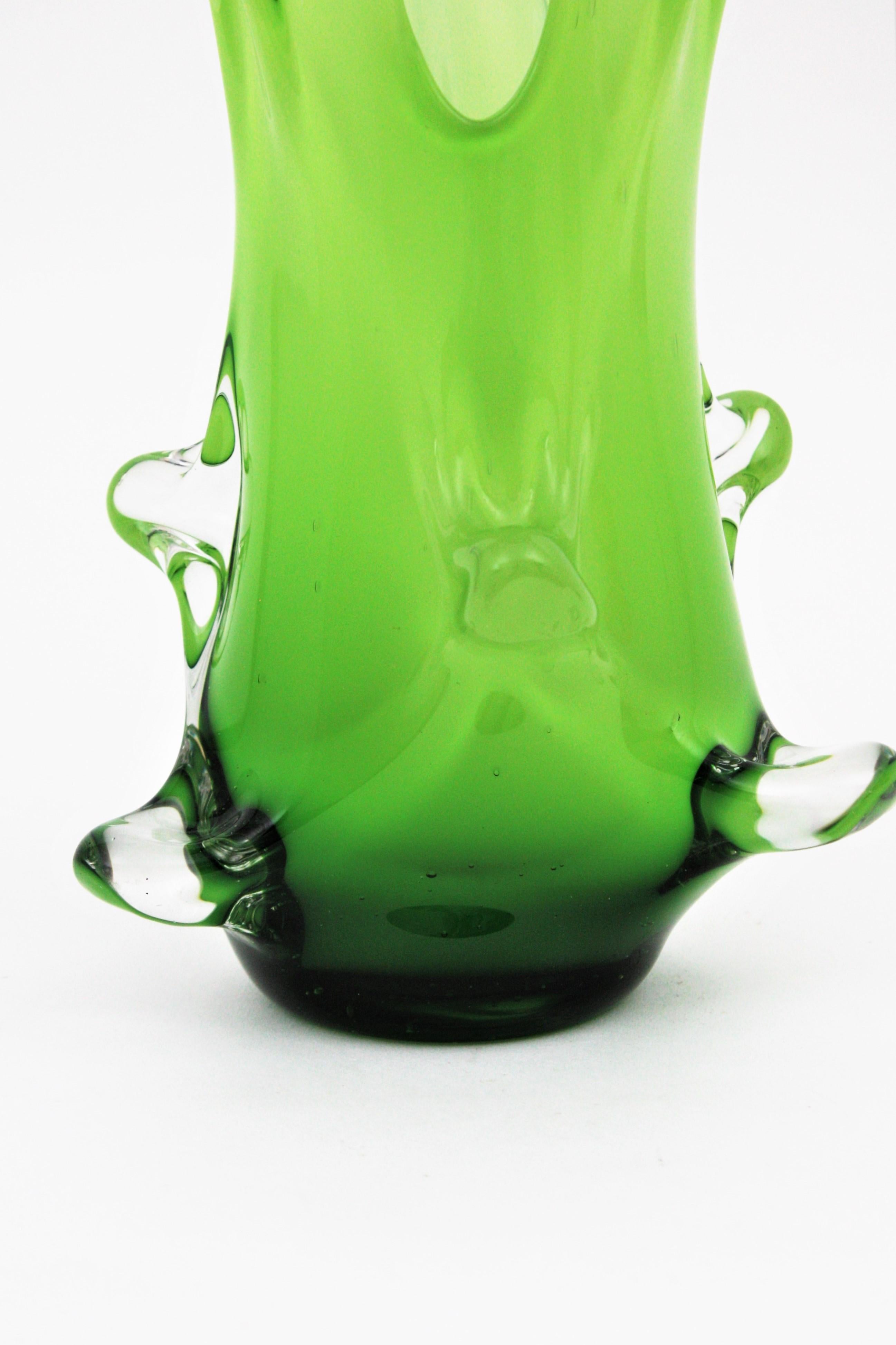 Murano Green Italian Art Glass Forato Vase For Sale 4