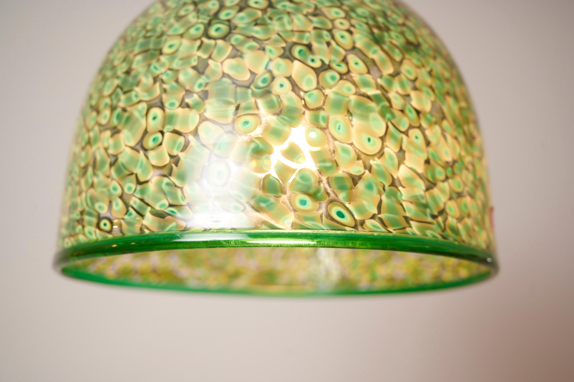 Murano Green Murrine Glass Pendant Light by Gae Aulenti for Vistosi In Excellent Condition In London, GB