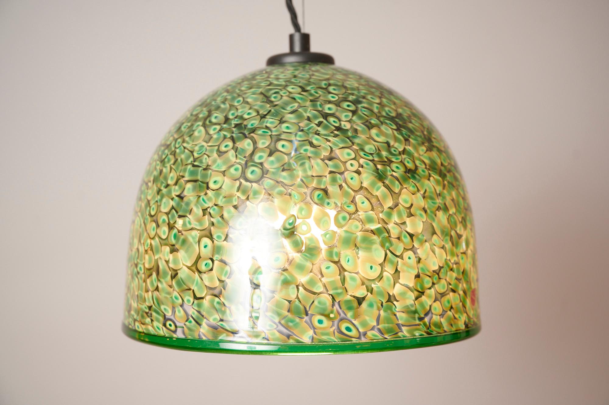 Mid-20th Century Murano Green Murrine Glass Pendant Light by Gae Aulenti for Vistosi