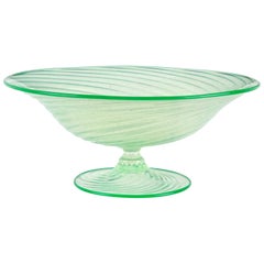 Murano Green Opalescent Gold Flecks Italian Art Glass Footed Compote Bowl