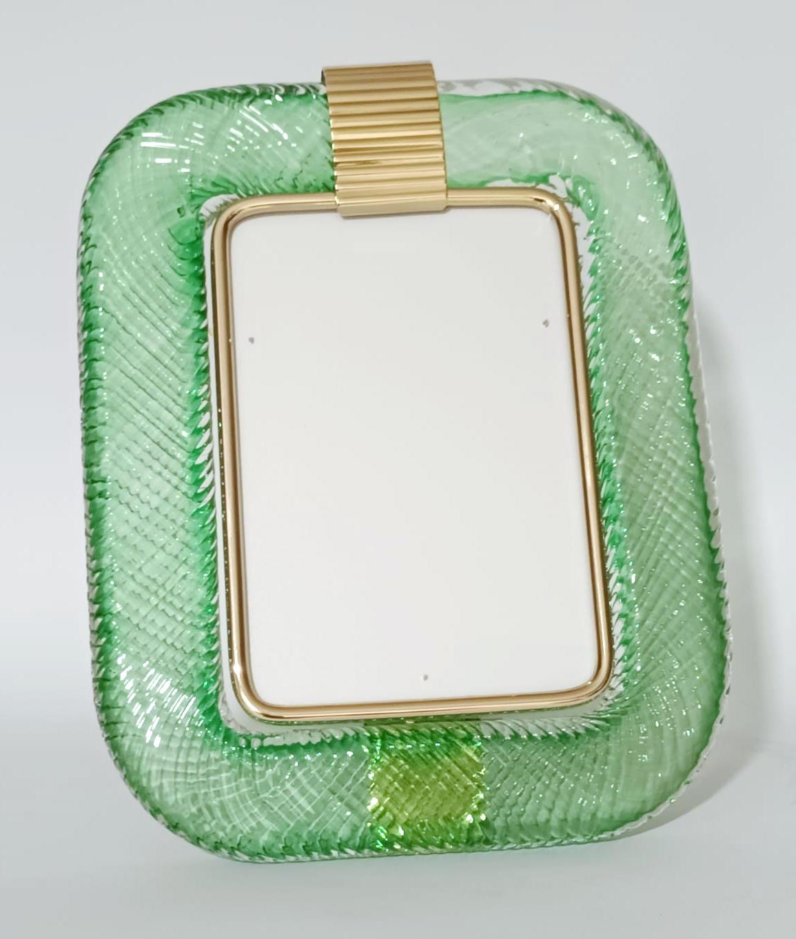 Vintage picture frame with hand blown clear and green Murano 