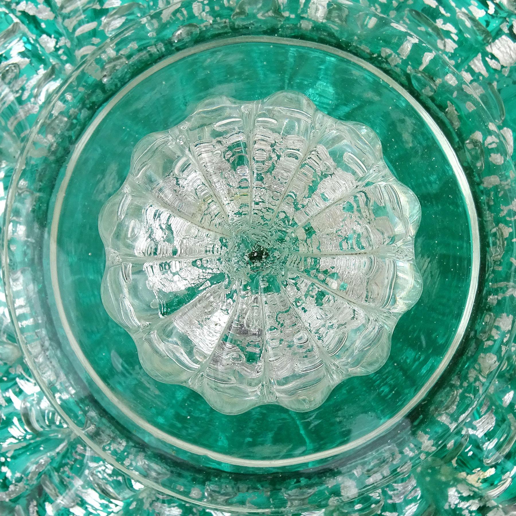 Murano Green Silver Flecks Bubbles Italian Art Glass Vanity Powder Jewelry Box Bon état - En vente à Kissimmee, FL