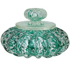 Murano Green Silver Flecks Bubbles Italian Art Glass Vanity Powder Jewelry Box