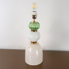 Murano green white gold glass table lamp, Seguso Vintage Made in Italy in stock