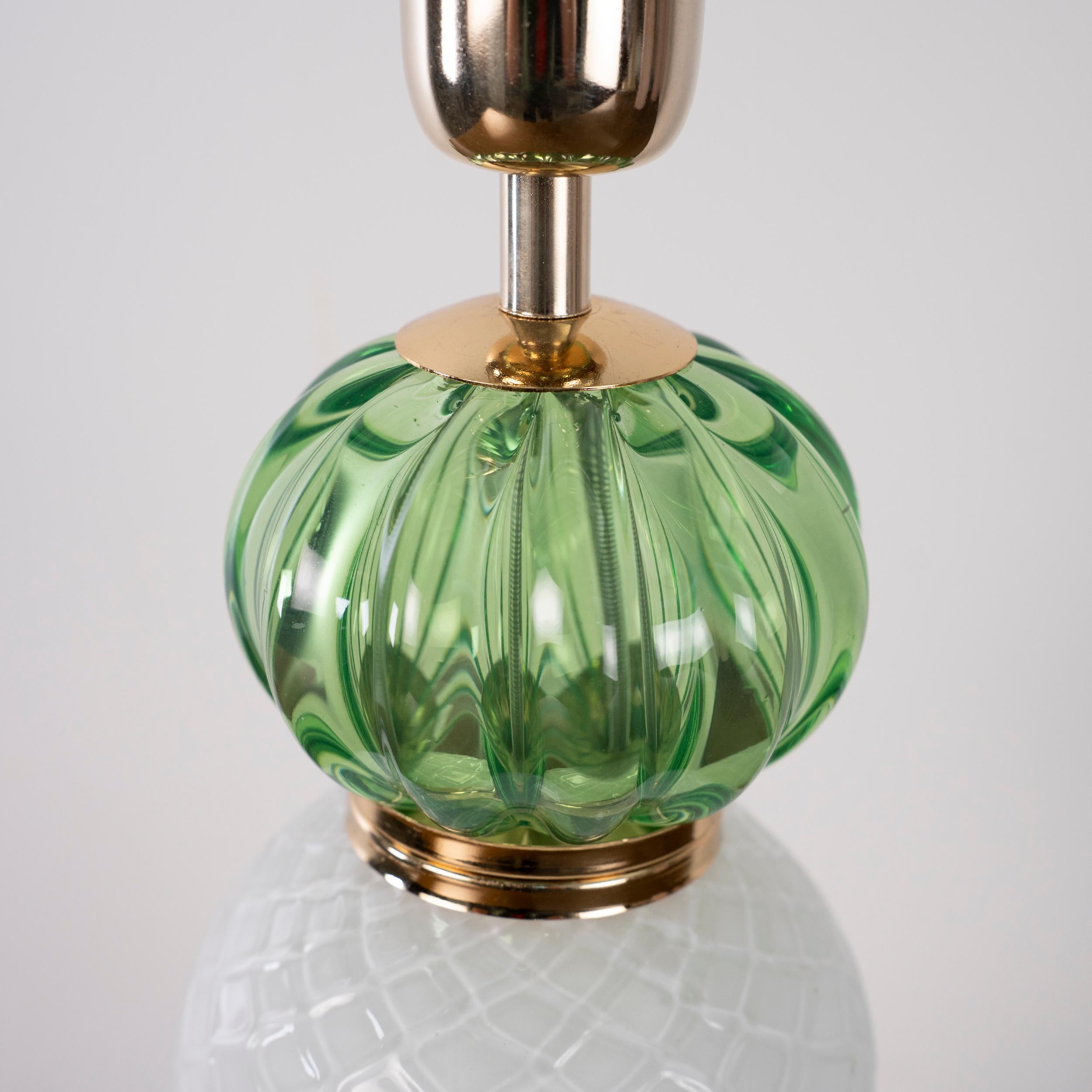 Lampe de table en verre vert blanc or de Murano, Seguso Vintage Made in Italy en stock en vente 2