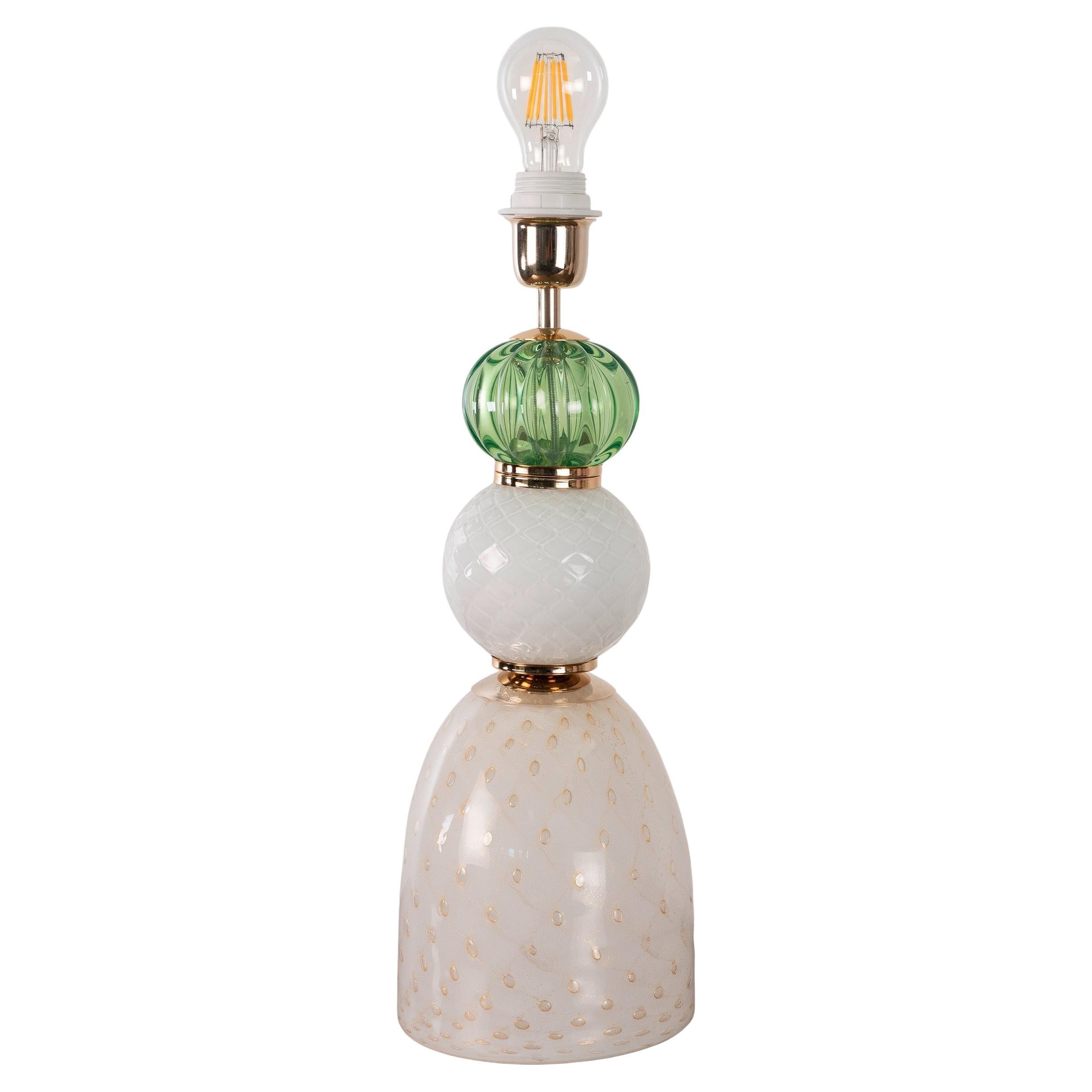 Lampe de table en verre vert blanc or de Murano, Seguso Vintage Made in Italy en stock en vente