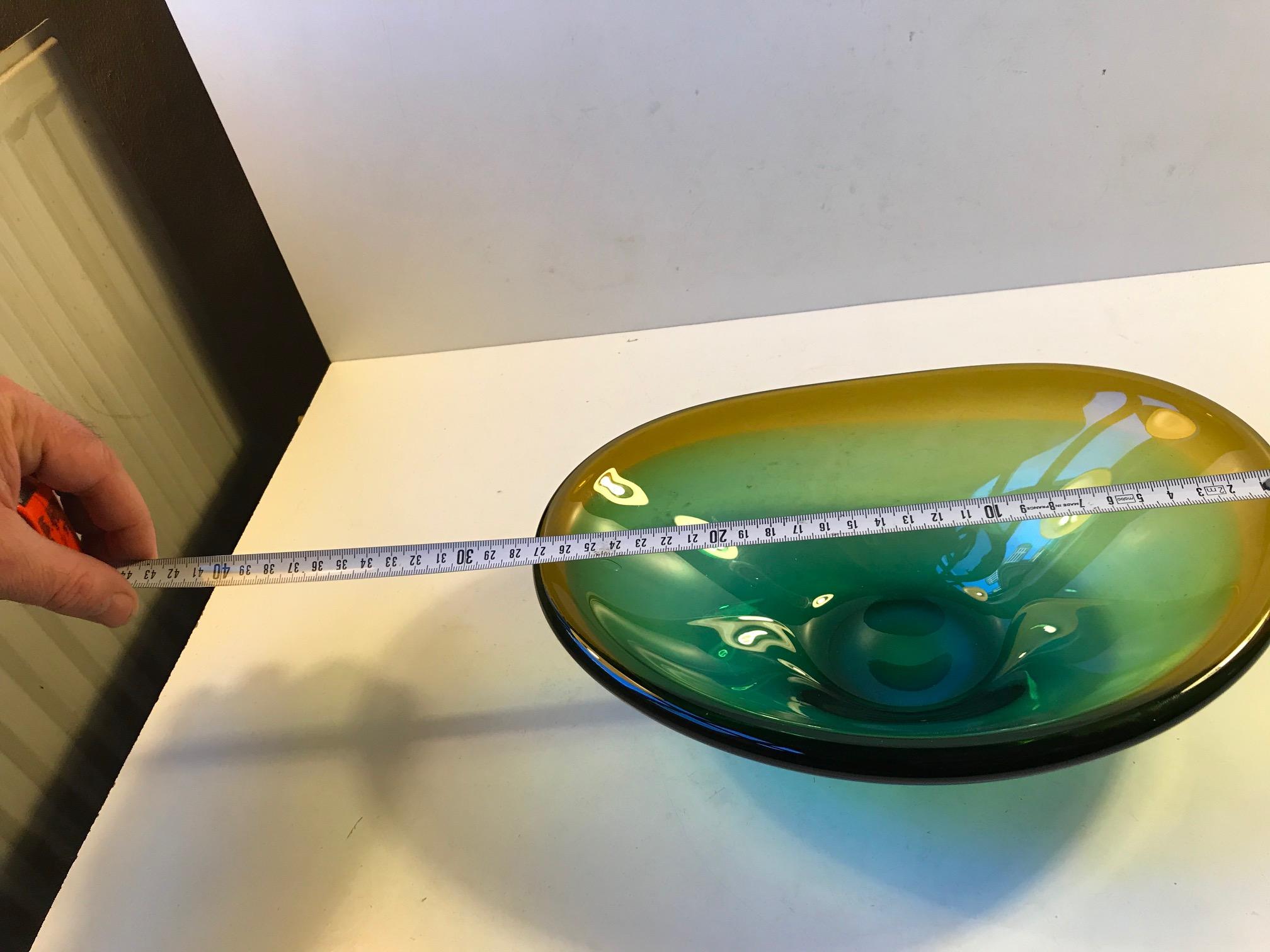 Art Glass Murano Green and Yellow Centerpiece Dish by Flavio Poli, 1960s