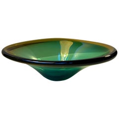 Vintage Murano Green and Yellow Centerpiece Dish by Flavio Poli, 1960s