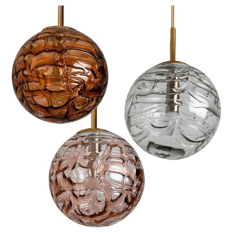 Suspension en verre brun gris et rose de Murano, années 1960