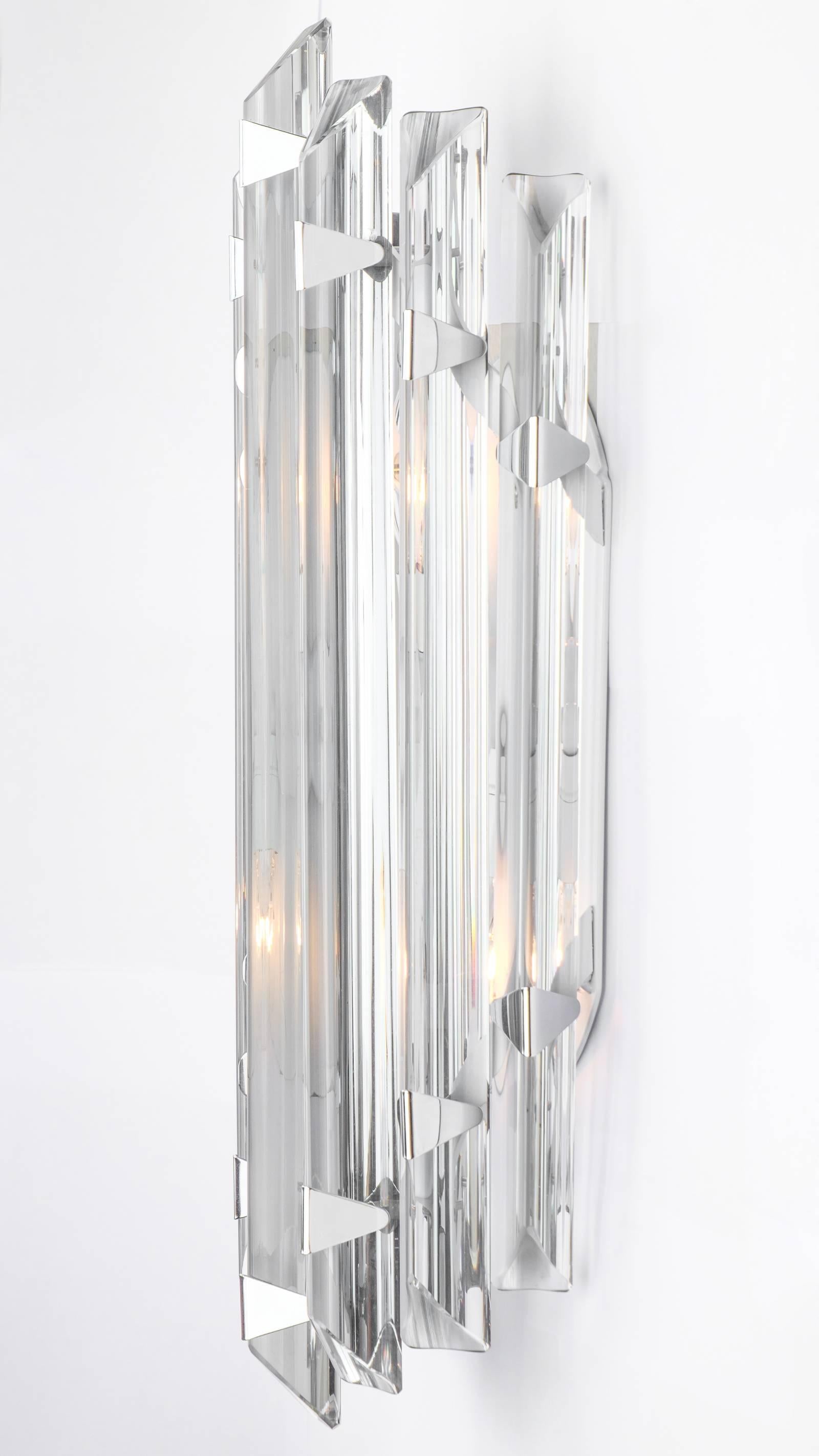 Murano Grey Glass Pair of Sconces in the Style of Venini In Excellent Condition For Sale In Austin, TX