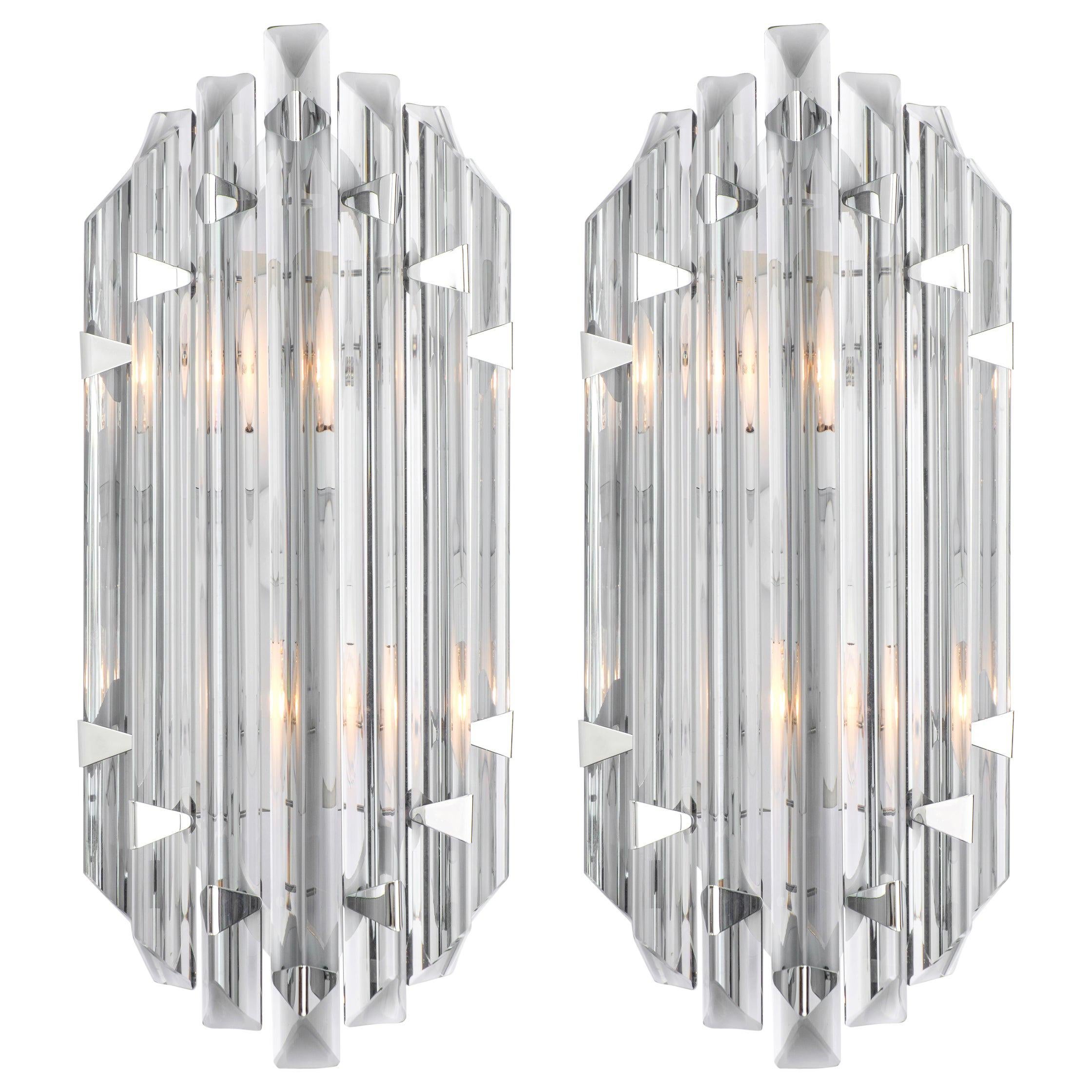 Murano Grey Glass Pair of Sconces in the Style of Venini For Sale